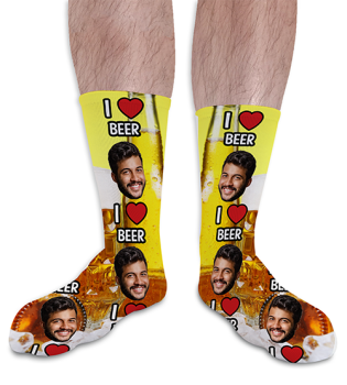 I Love Beer Personalised Photo Socks