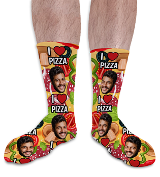 I Love Pizza Personalised Photo Socks