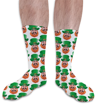 St Patricks Day Personalised Photo Socks Leprechaun Face