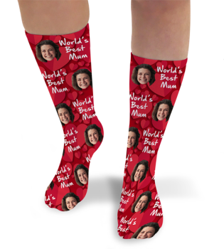 Mothers Day Red Hearts Photo & Message Personalised Photo Socks 