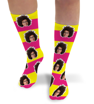 Stripey Personalised Photo Socks Yellow & Bright Pink Stripes