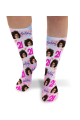 Birthday & Add Their Age Pink Personalised Photo Socks 