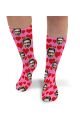 Love Hearts Valentines Day Personalised Photo Socks Light Pink